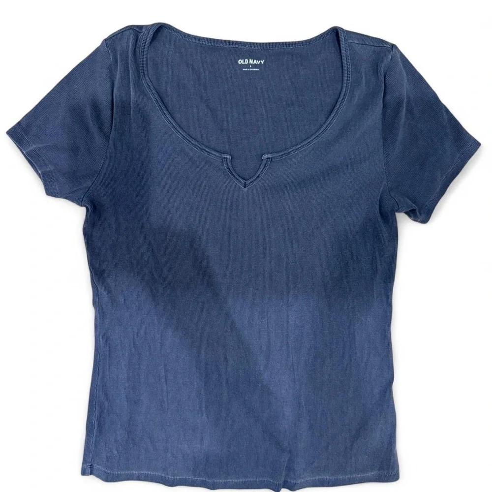 Old Navy Blue V Neck Short Sleeve Top SZ L - Picture 2 of 5